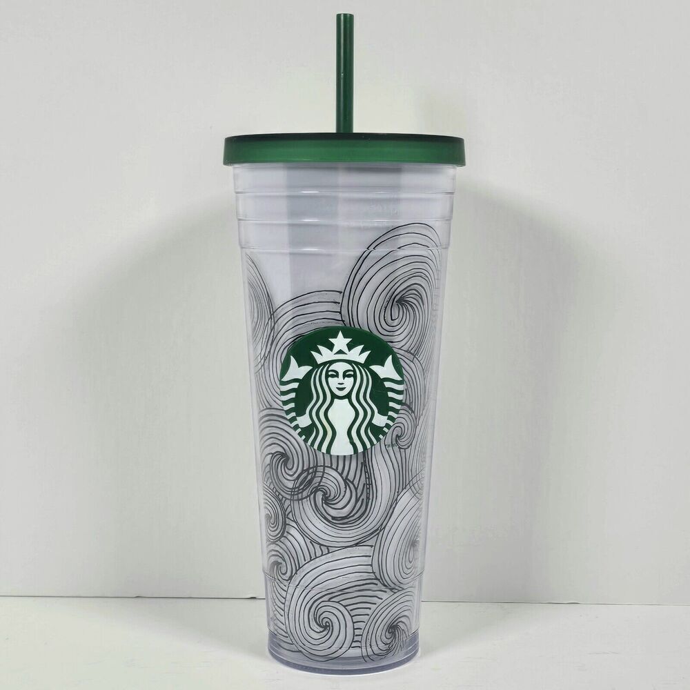 Starbucks Ink Waves Cold Coffee‎ Tumbler Cup Abstract Dot Siren Logo  24oz